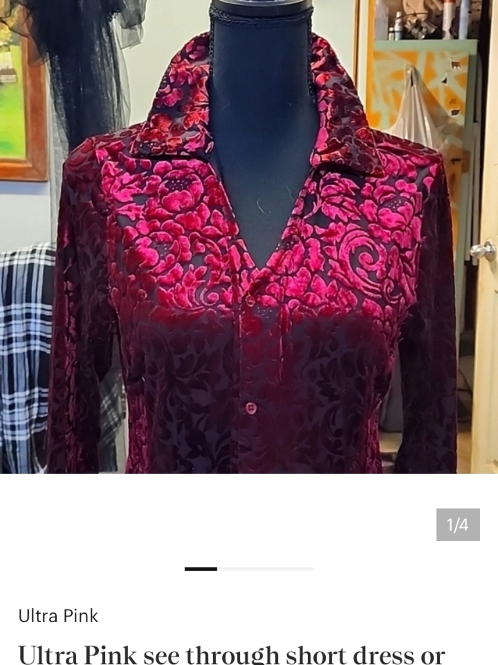 Ultra Pink Burnout Velvet Button-Up Top